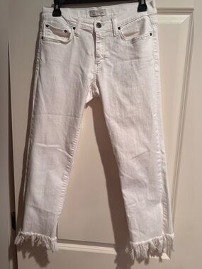 Principle Denim Jeans 28 White Raw Hem Cropped Ankle Slim Stretch Women